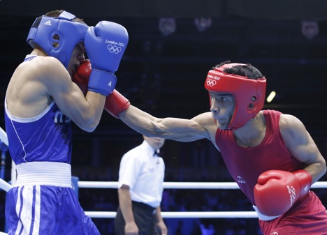 Shiva Thapa of India (R) vs. Oscar Valdez Fierro of Mexico at the London 2012 Olympic Games. Source: Reuters